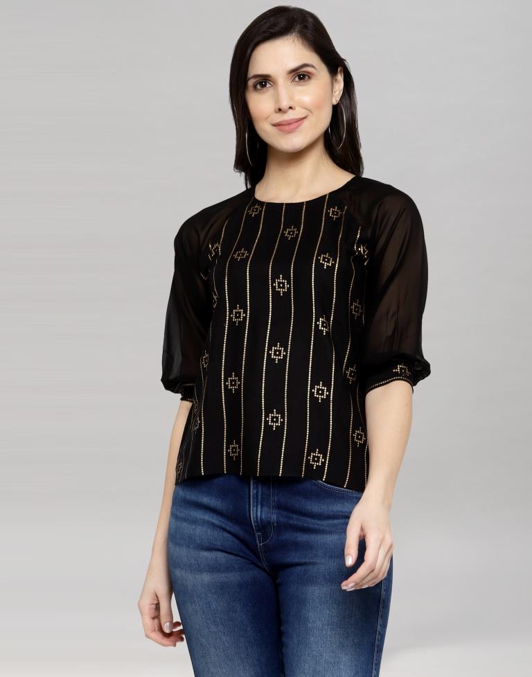 Black Coloured Rayon- Georgette Foil Printed Top