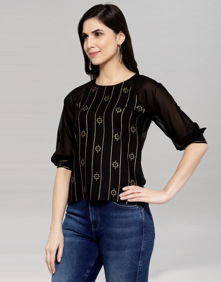 Black Coloured Rayon- Georgette Foil Printed Top