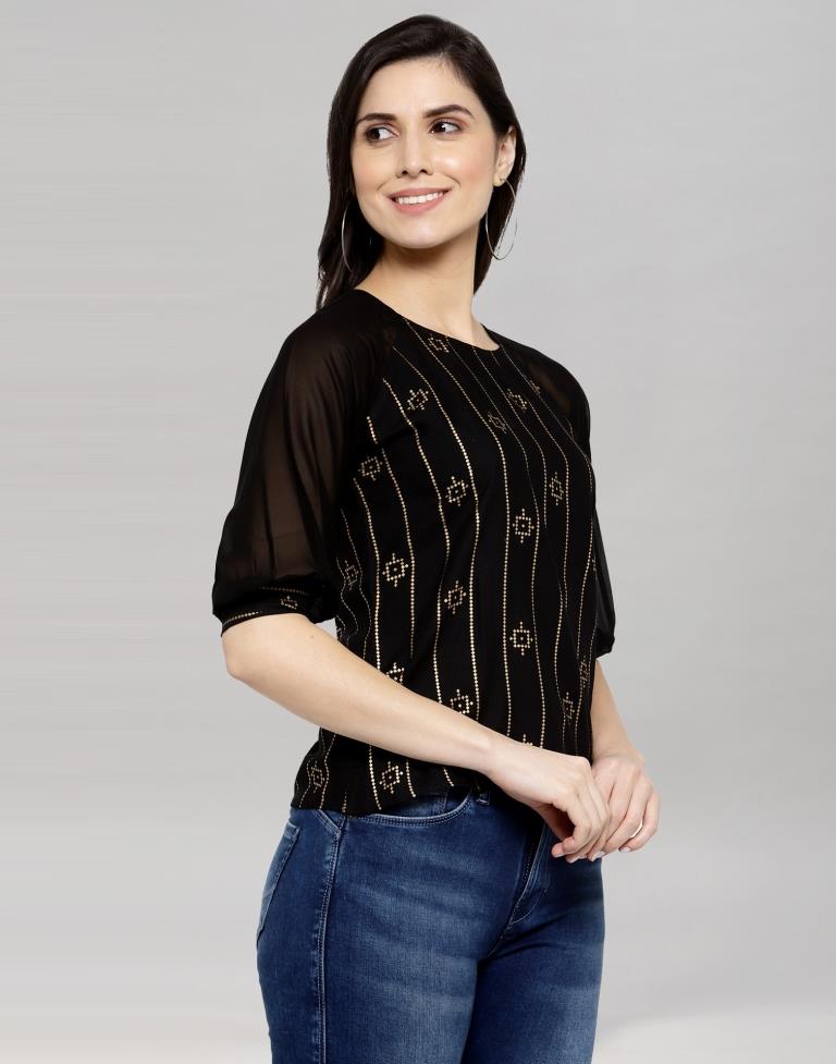 Black Coloured Rayon- Georgette Foil Printed Top