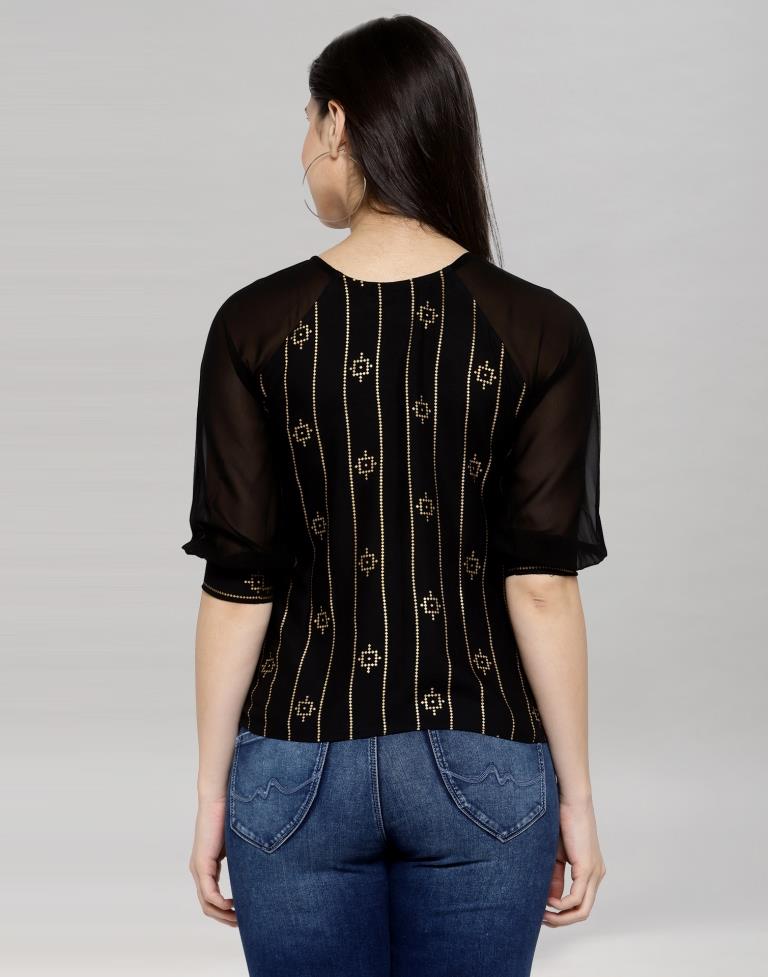 Black Coloured Rayon- Georgette Foil Printed Top