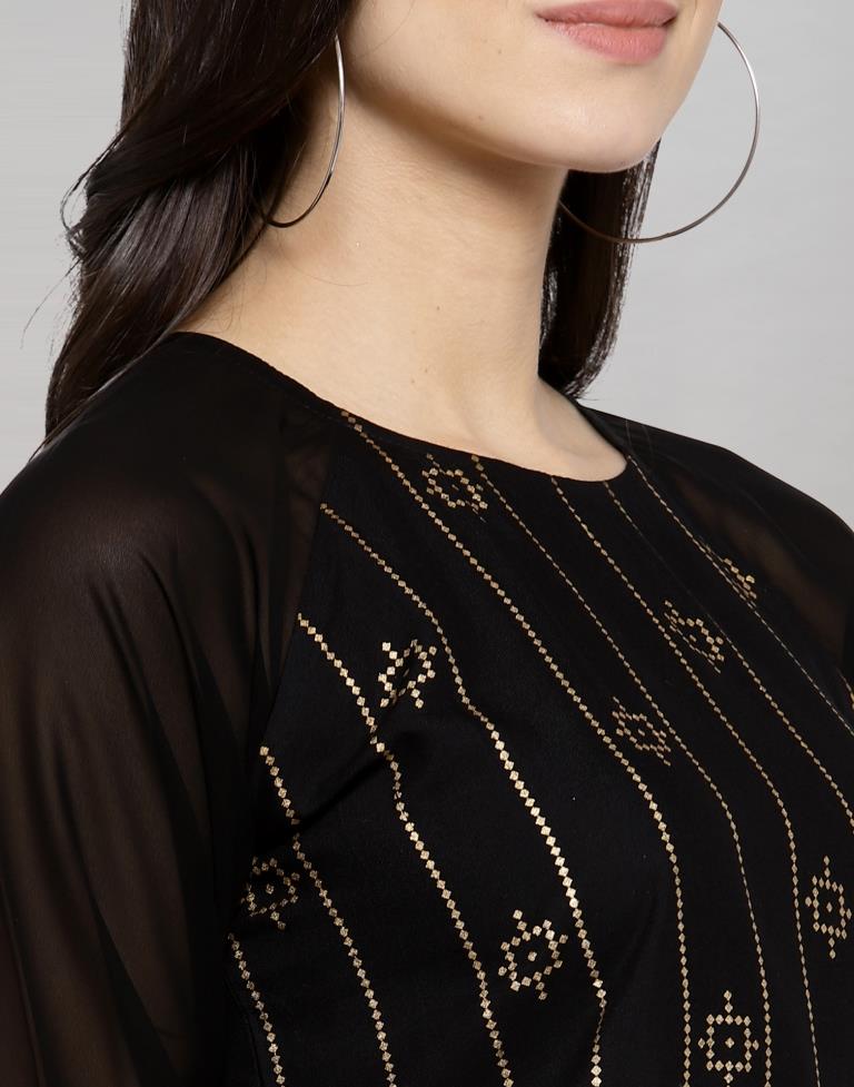 Black Coloured Rayon- Georgette Foil Printed Top