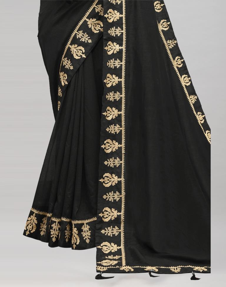 Black Coloured Poly Silk Embroidered Partywear Saree