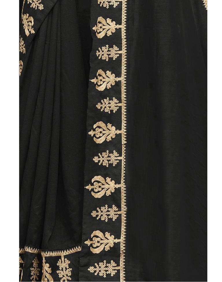 Black Coloured Poly Silk Embroidered Partywear Saree