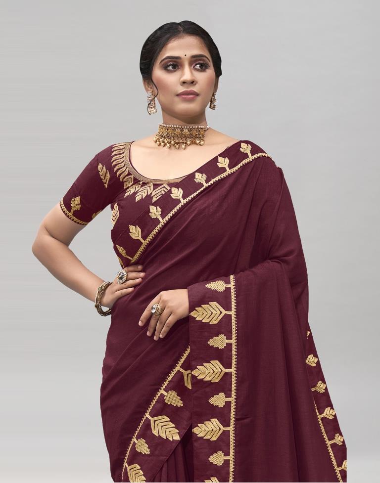 Beet Red Coloured Poly Silk Embroidered Partywear Saree