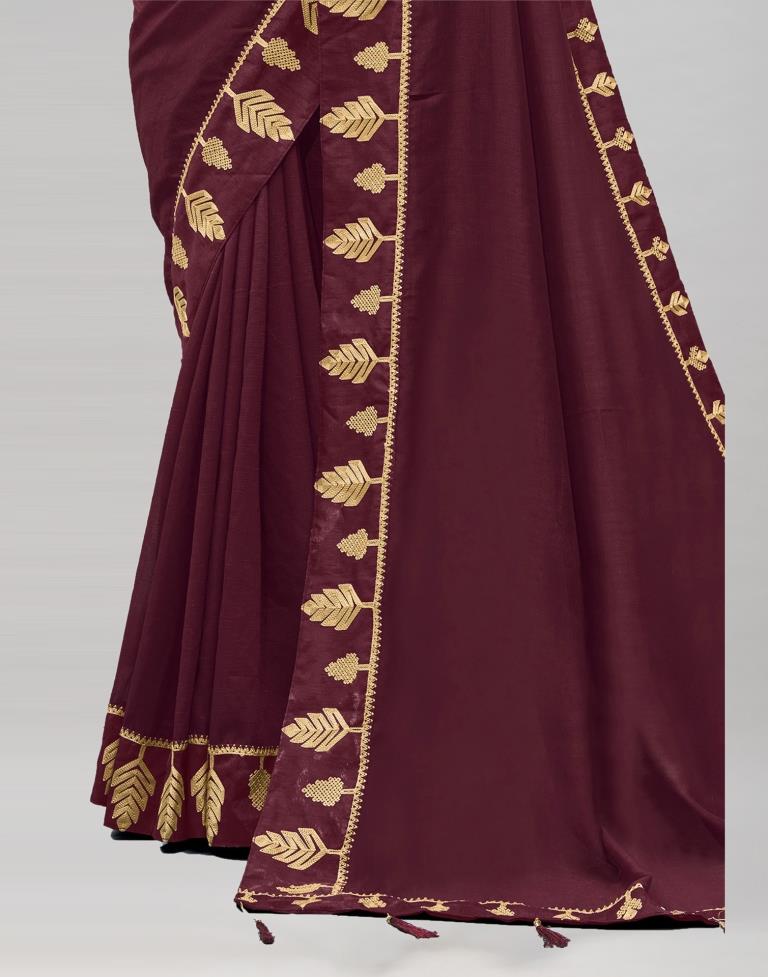 Beet Red Coloured Poly Silk Embroidered Partywear Saree