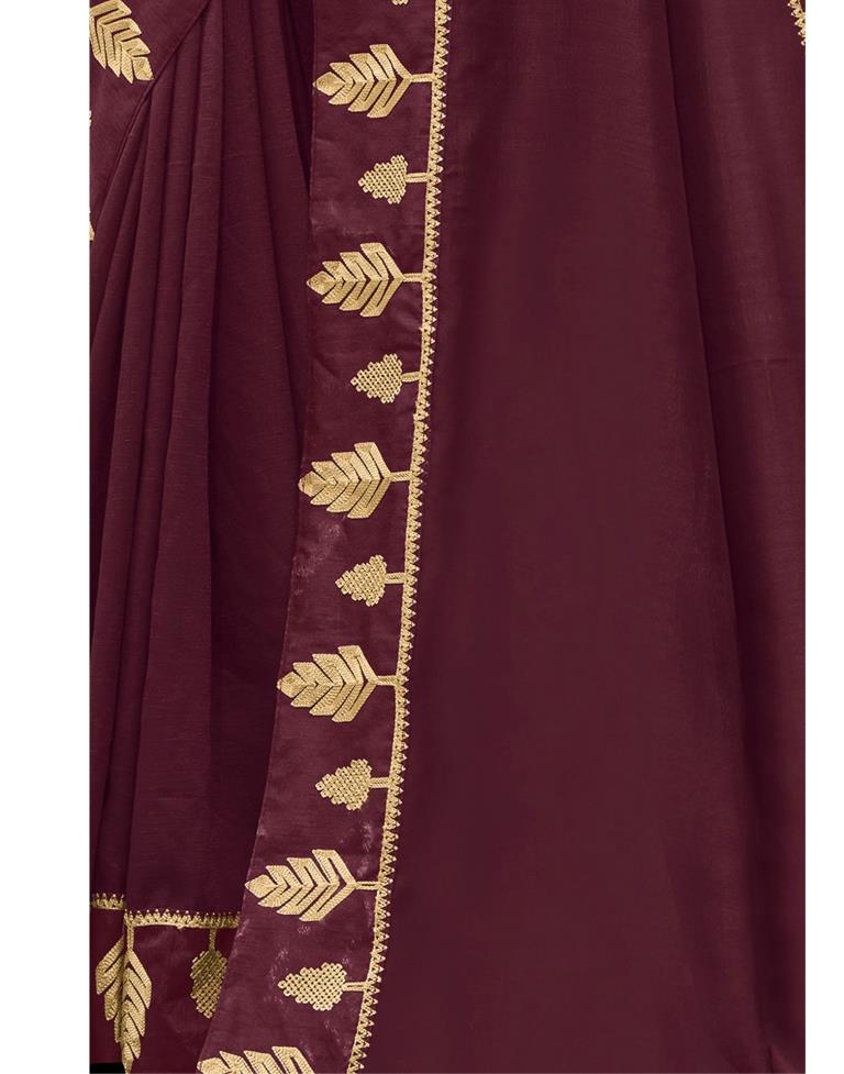 Beet Red Coloured Poly Silk Embroidered Partywear Saree