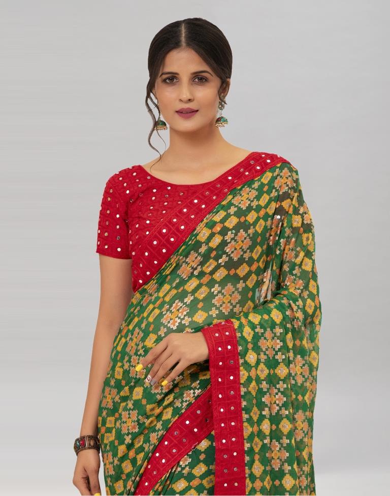 Green Coloured Brasso Embroidered Partywear Saree