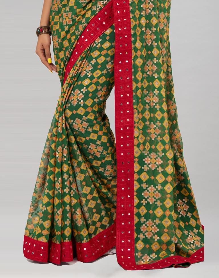 Green Coloured Brasso Embroidered Partywear Saree