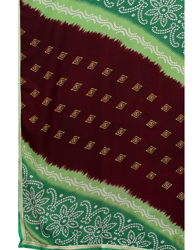 Green And Brown Coloured Georgette Bandhani Printed Saree