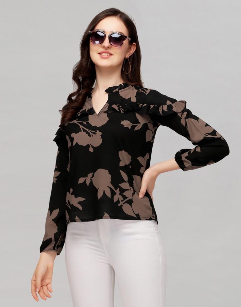 Black Coloured Printed Georgette Top