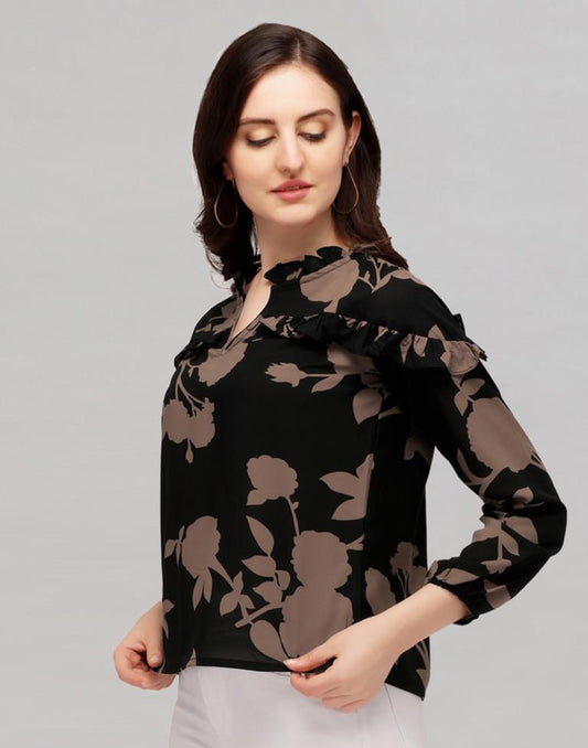 Black Coloured Printed Georgette Top