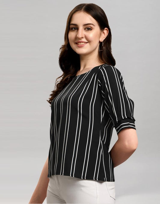 Black Coloured Printed Crepe Top