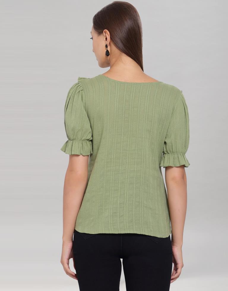 Olive Green Colored Cotton Self Woven Top