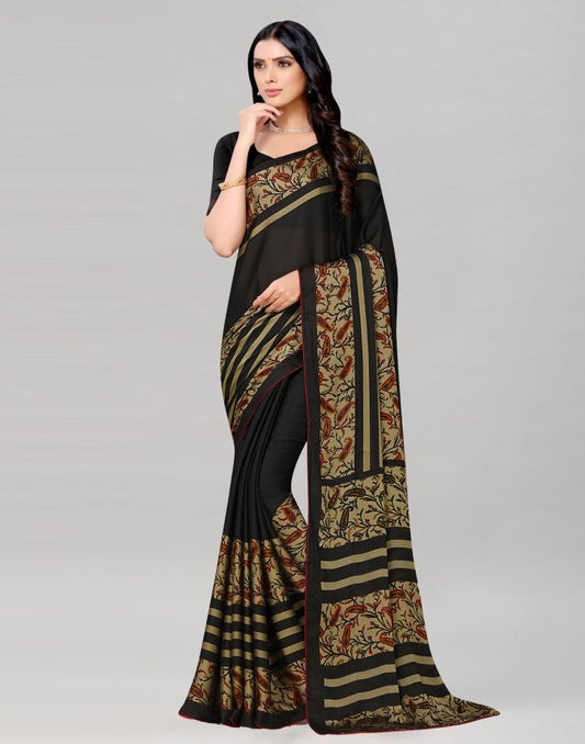 Black Coloured Printed Chiffon Saree