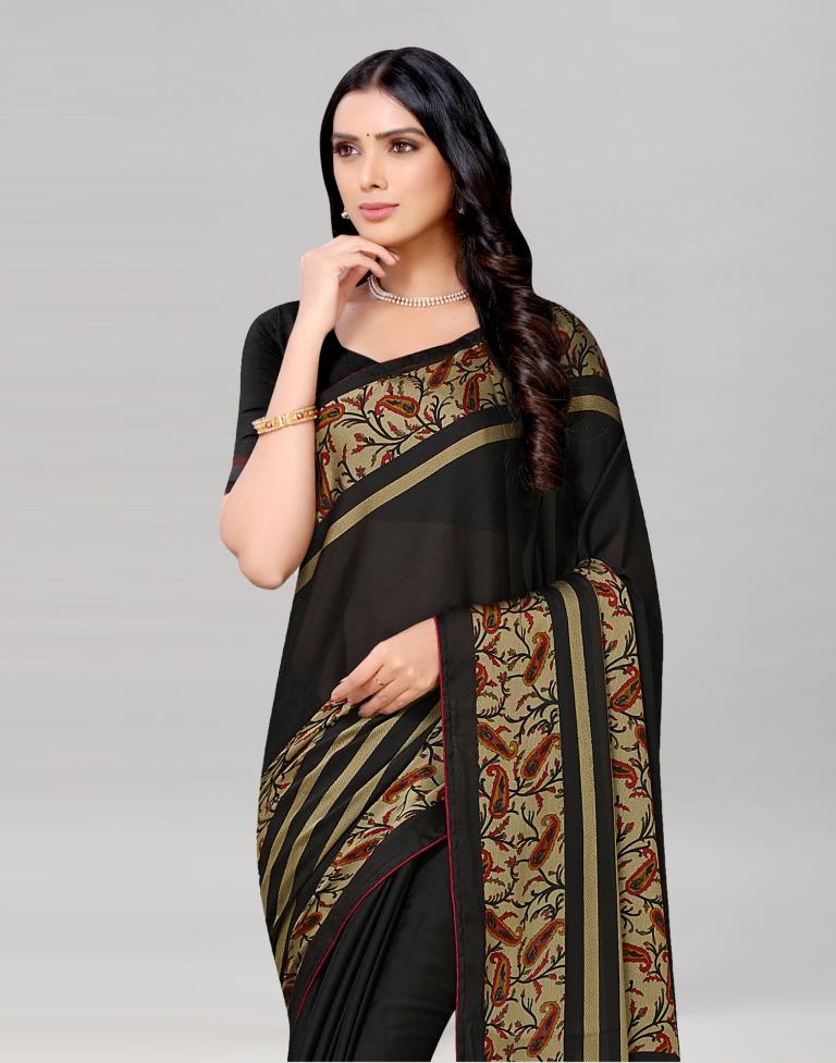 Black Coloured Printed Chiffon Saree