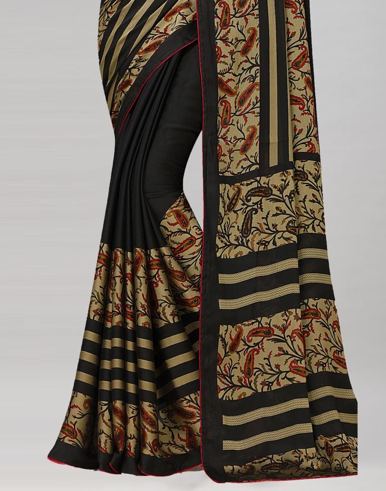 Black Coloured Printed Chiffon Saree