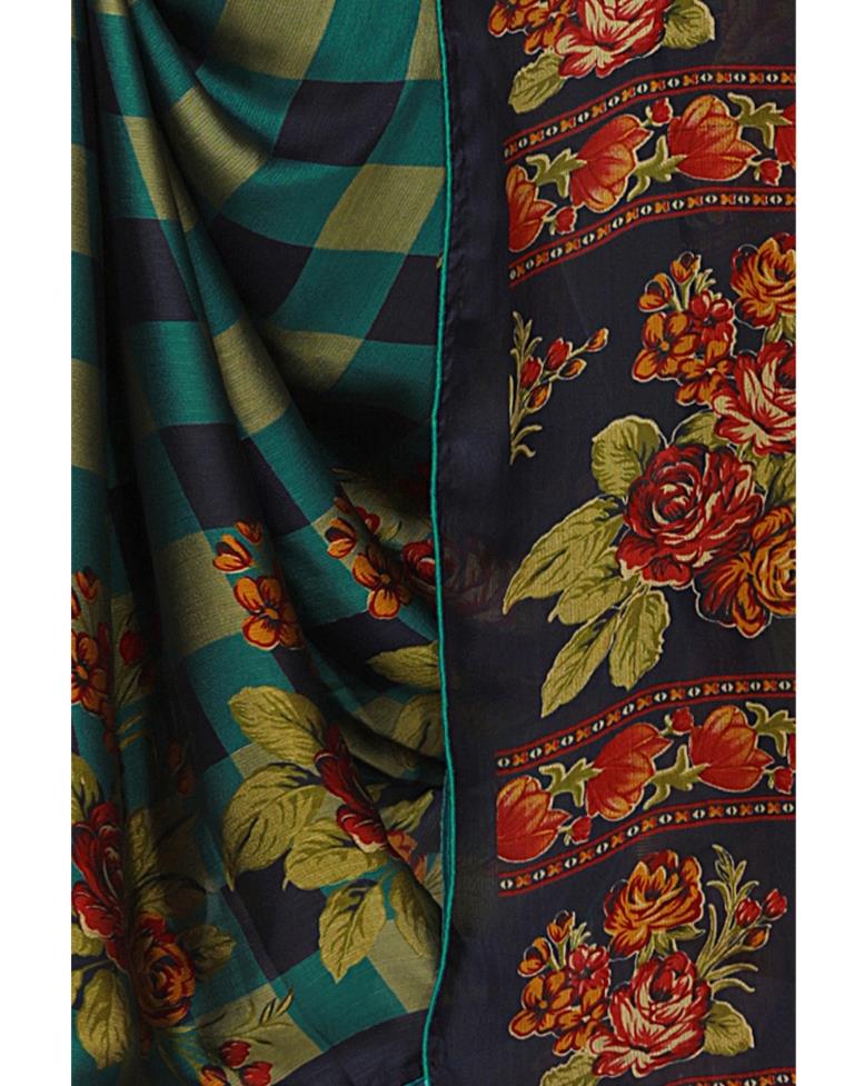 Green Coloured Floral Printed Chiffon Saree