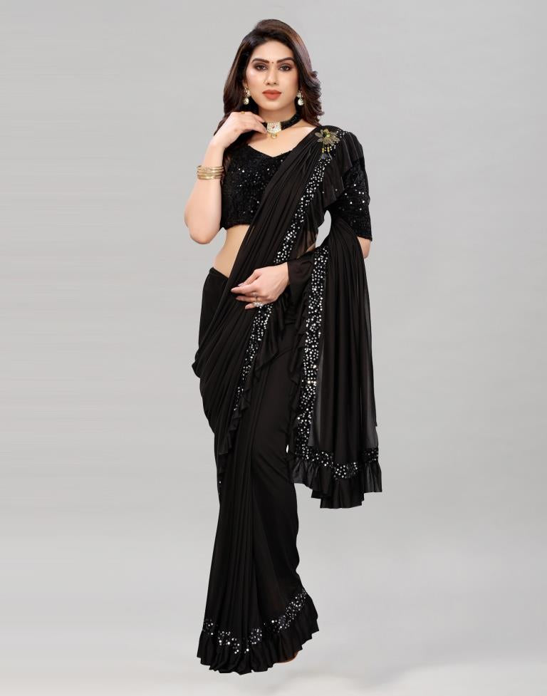 Black Coloured Lycra Dyed Saree