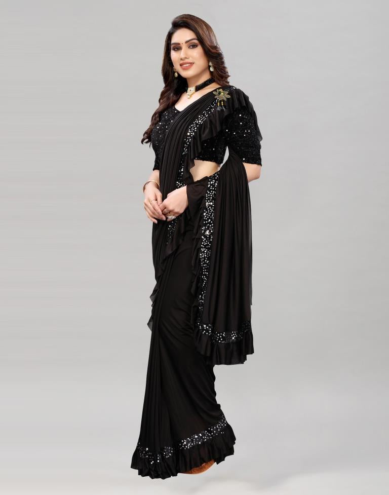 Black Coloured Lycra Dyed Saree