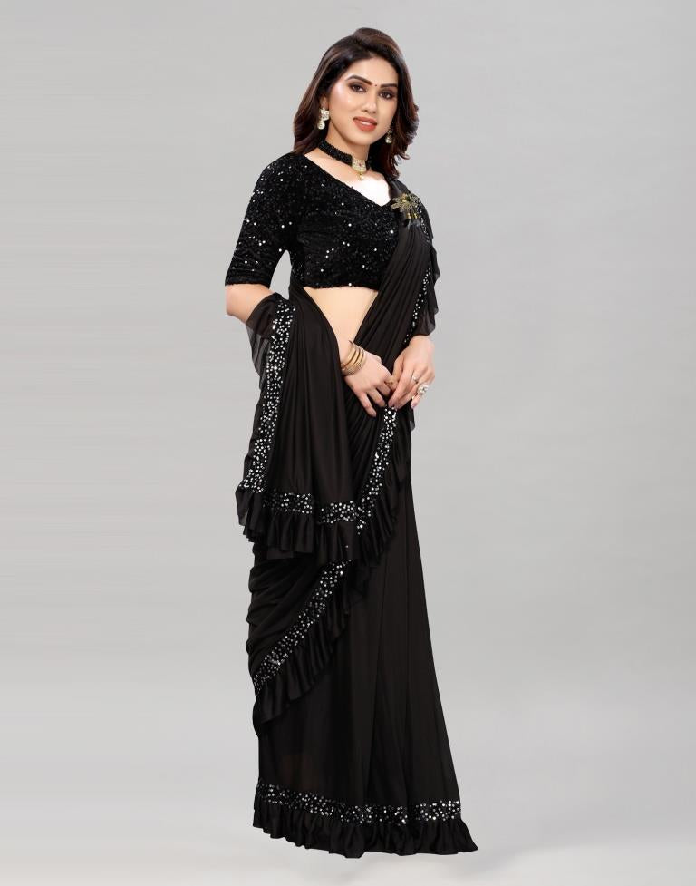 Black Coloured Lycra Dyed Saree