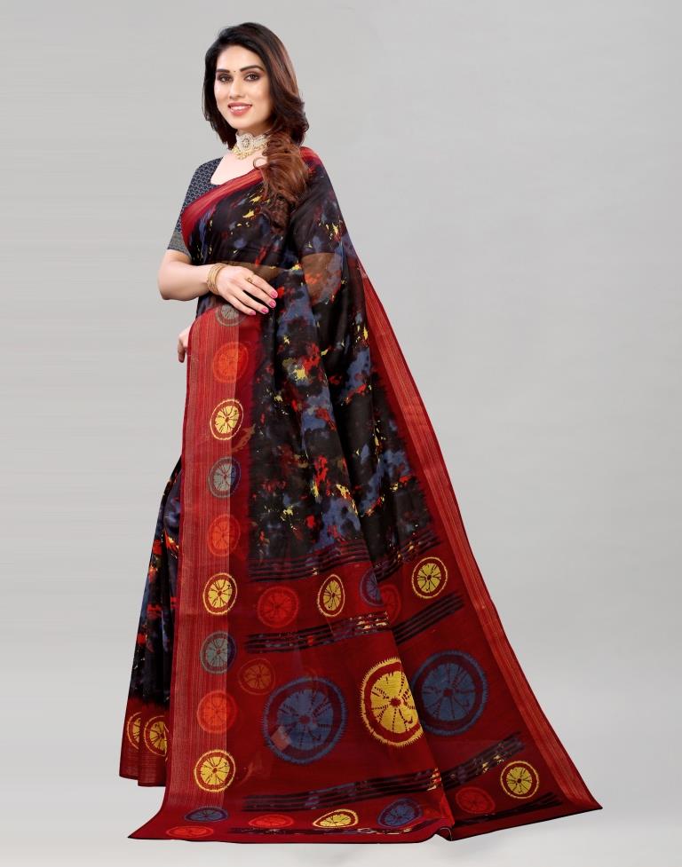 Black Coloured Poly Cotton Printed Saree