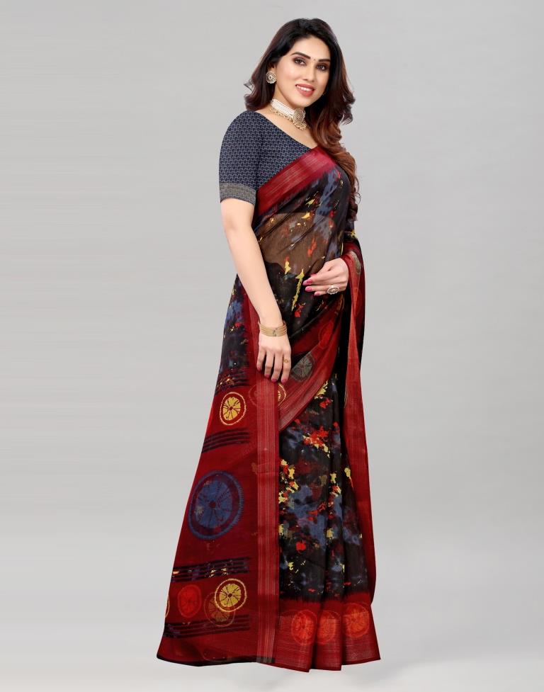 Black Coloured Poly Cotton Printed Saree