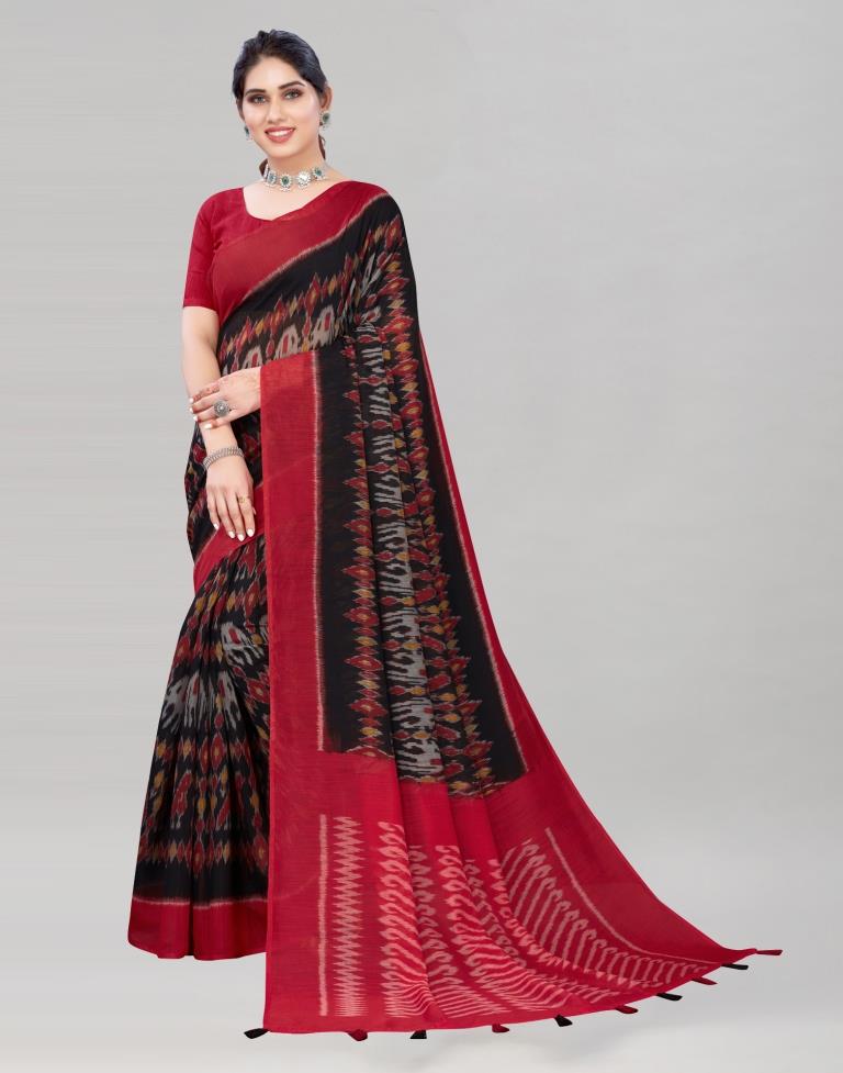 Black Coloured Poly Cotton Printed Saree