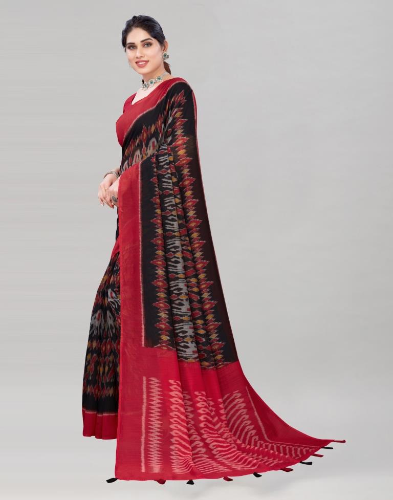 Black Coloured Poly Cotton Printed Saree