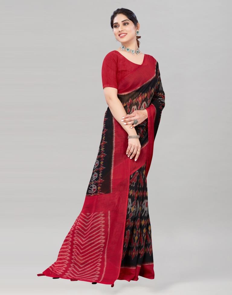 Black Coloured Poly Cotton Printed Saree