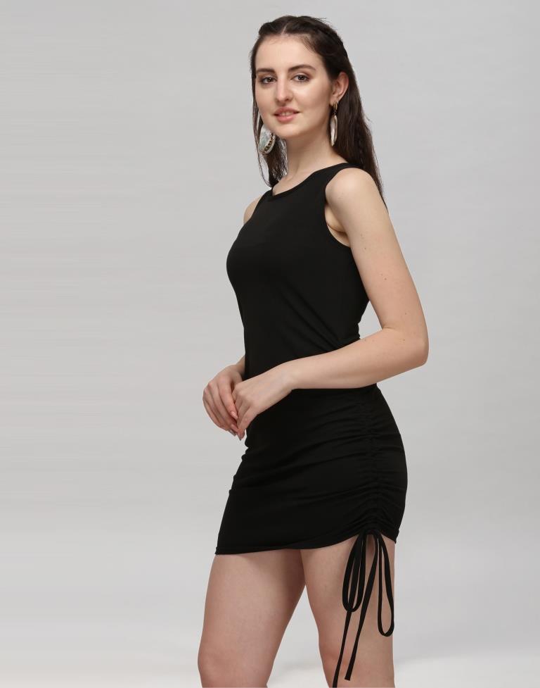 Black Coloured Knitted Lycra Dress