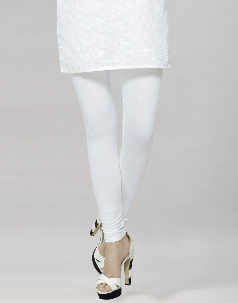 Luscious White Coloured Plain Cotton Leggings