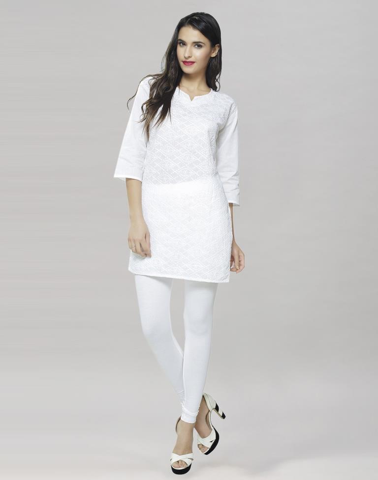 Luscious White Coloured Plain Cotton Leggings