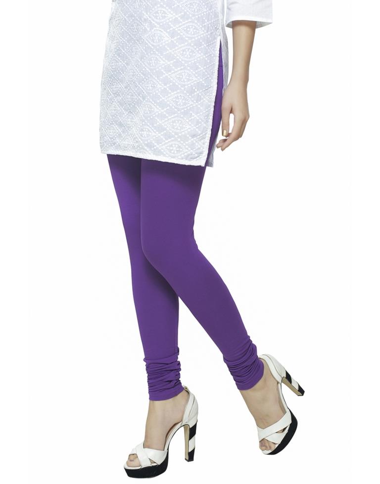 Glitzy Purple Coloured Plain Cotton Leggings