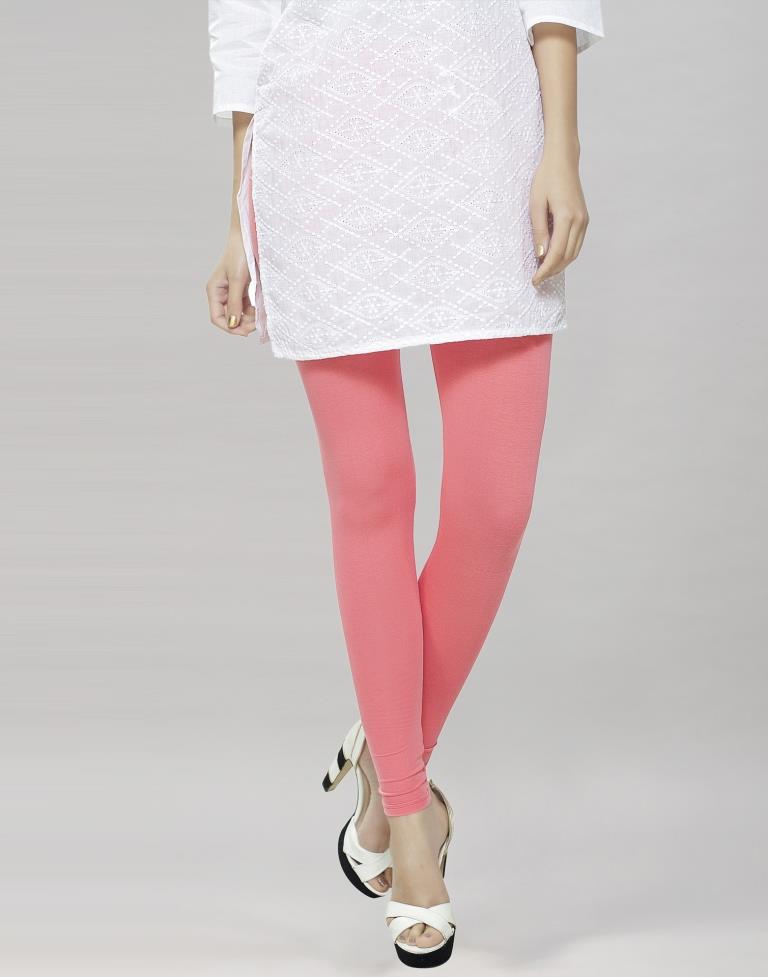 Classy Coral Pink Coloured Plain Cotton Leggings