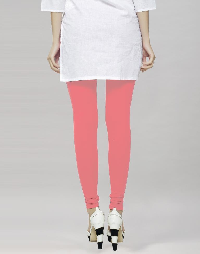 Classy Coral Pink Coloured Plain Cotton Leggings