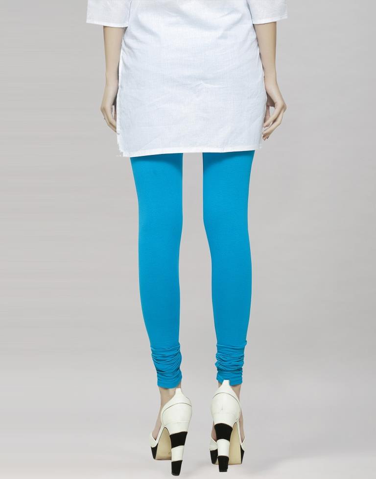 Designer Sky Blue Coloured Plain Cotton Leggings