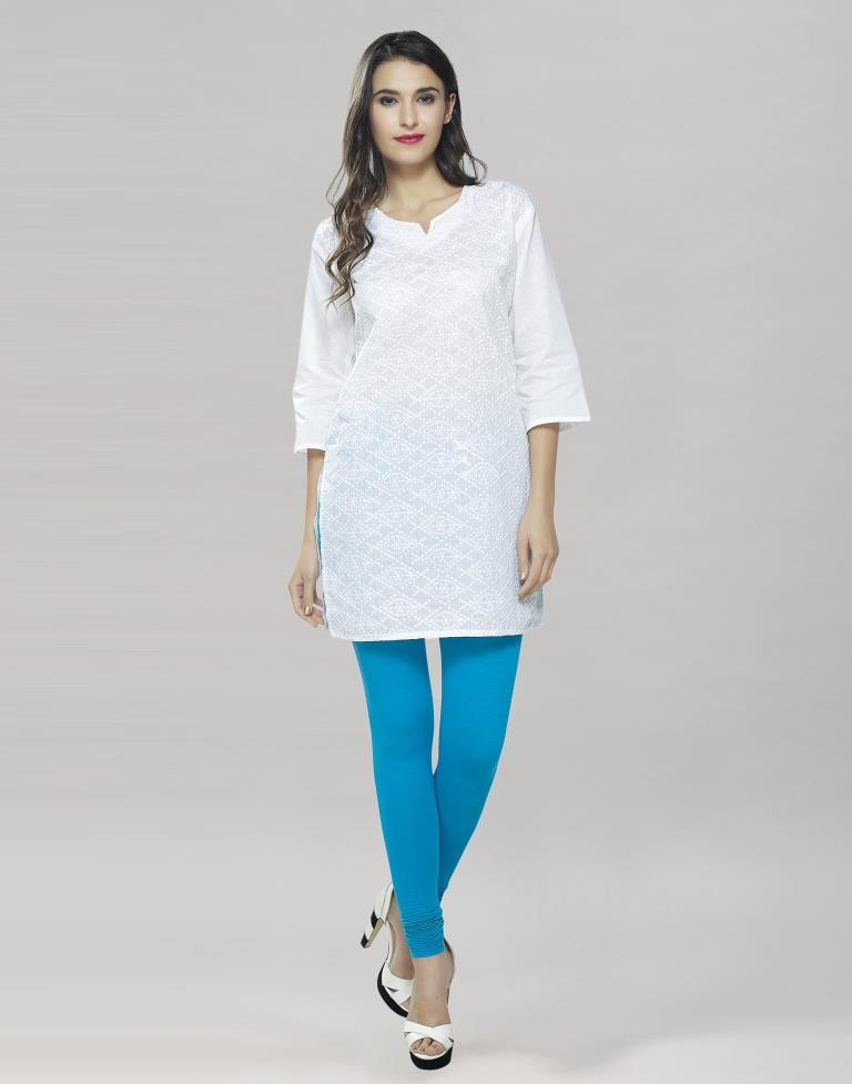 Designer Sky Blue Coloured Plain Cotton Leggings