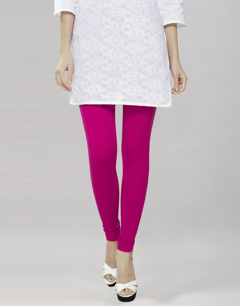 Dazzling Rani Pink Coloured Plain Cotton Leggings