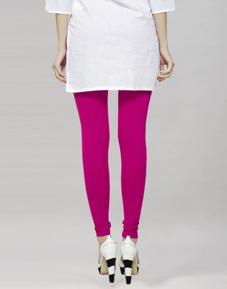 Dazzling Rani Pink Coloured Plain Cotton Leggings