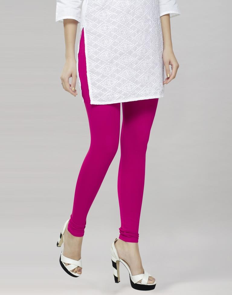 Dazzling Rani Pink Coloured Plain Cotton Leggings