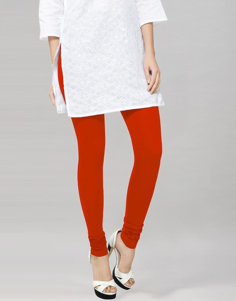 Charming Reddish Orange Coloured Plain Cotton Leggings