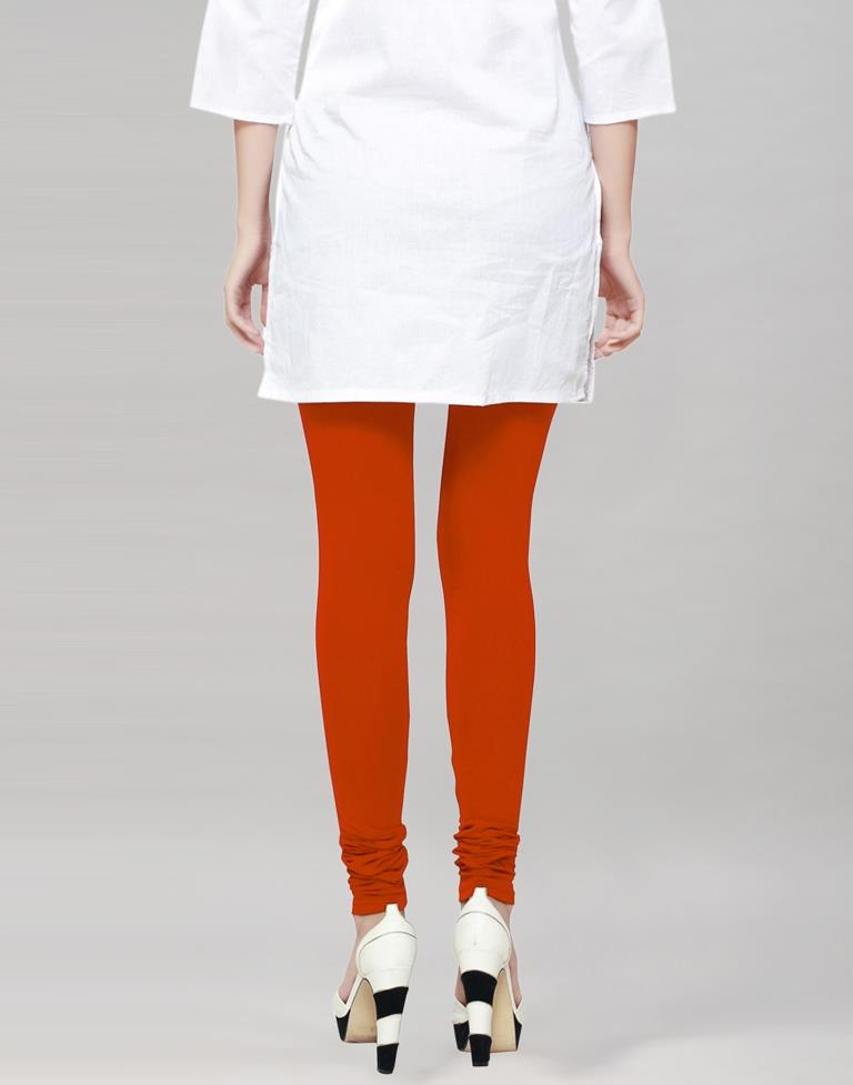 Charming Reddish Orange Coloured Plain Cotton Leggings