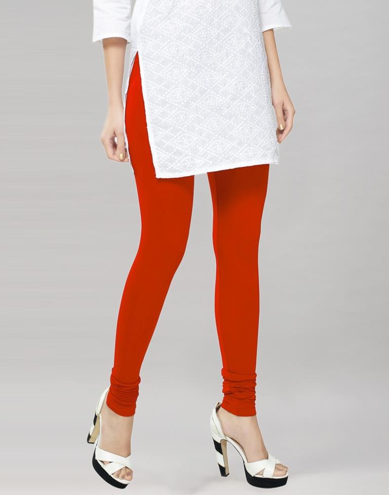 Charming Reddish Orange Coloured Plain Cotton Leggings