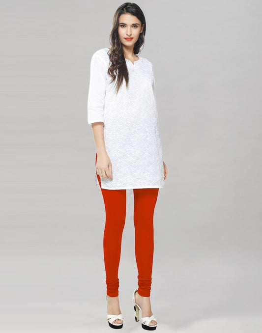 Charming Reddish Orange Coloured Plain Cotton Leggings