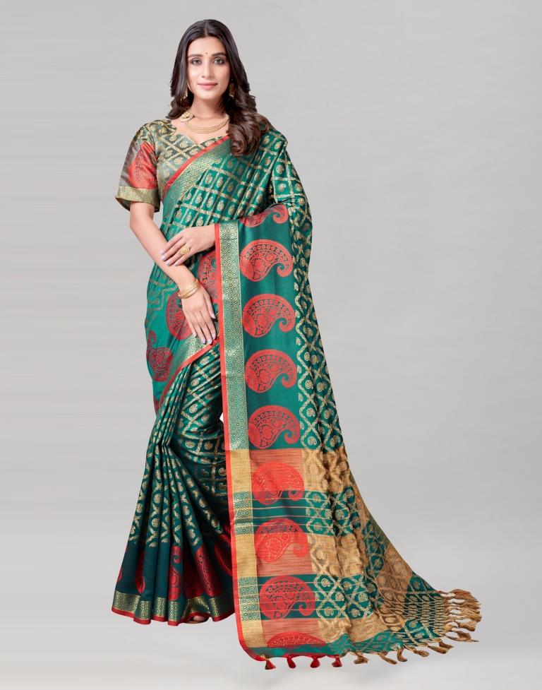 Green Coloured Cotton Silk Jacquard Saree