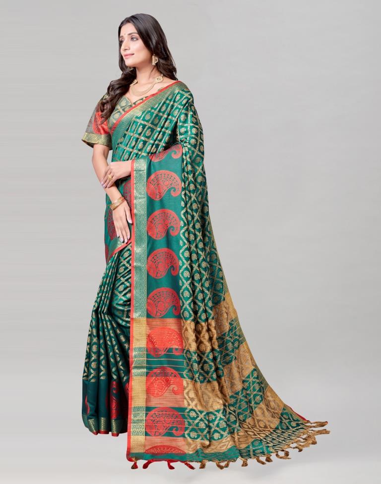 Green Coloured Cotton Silk Jacquard Saree