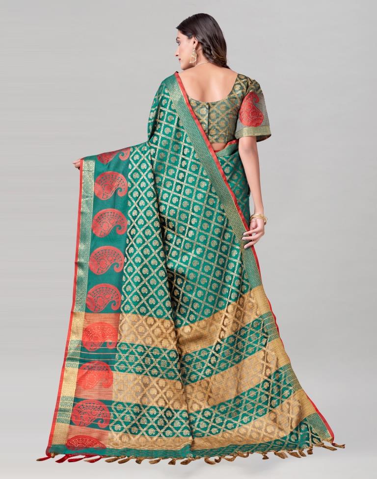 Green Coloured Cotton Silk Jacquard Saree