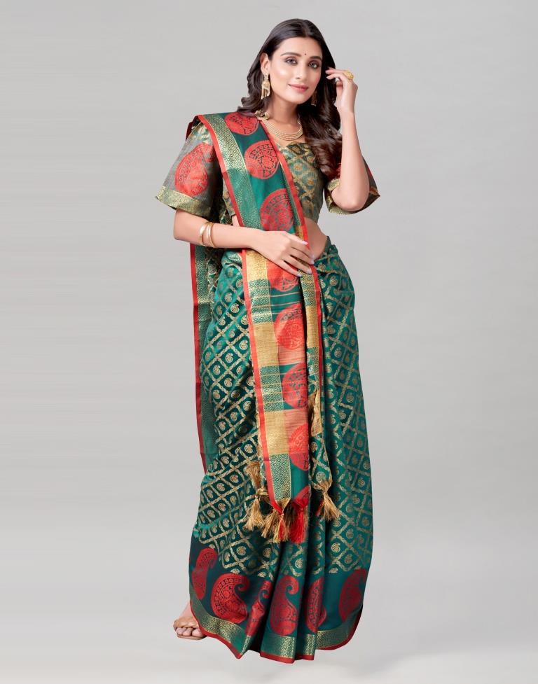 Green Coloured Cotton Silk Jacquard Saree