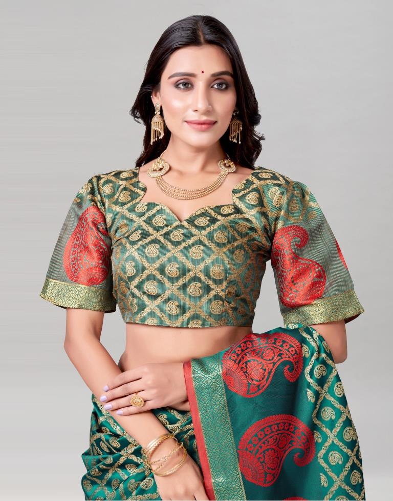 Green Coloured Cotton Silk Jacquard Saree