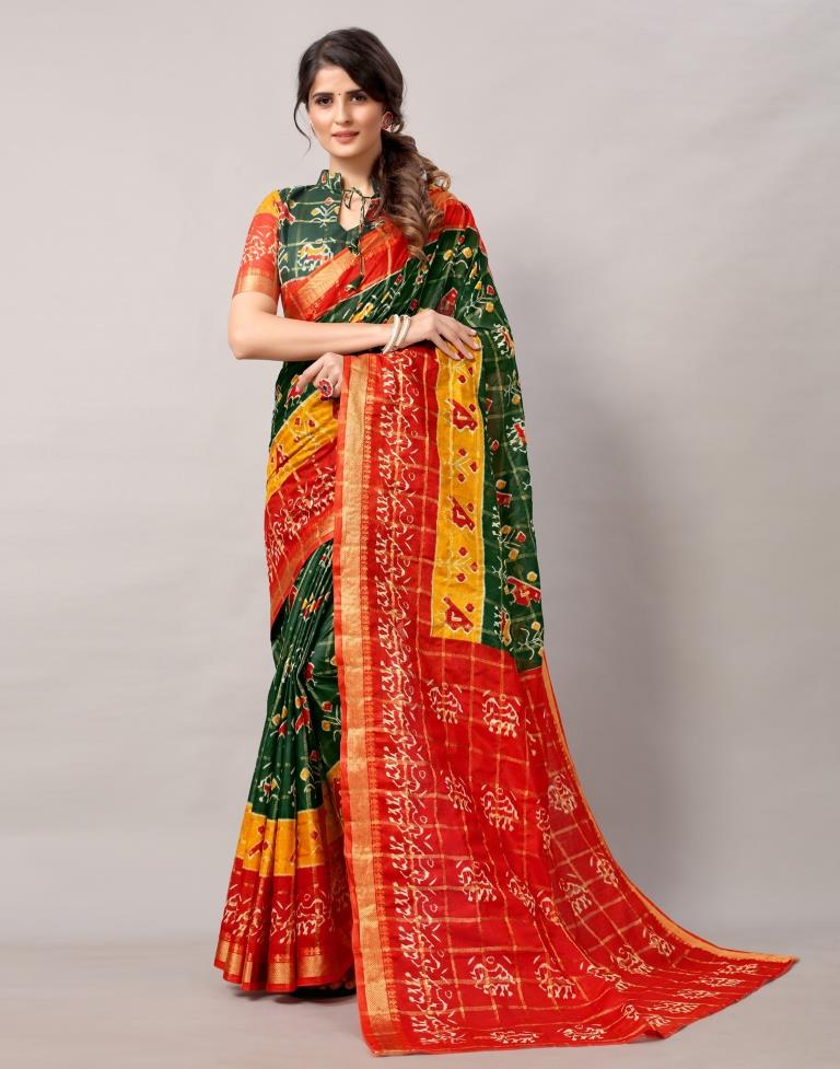 Green Coloured Patola Printed Saree